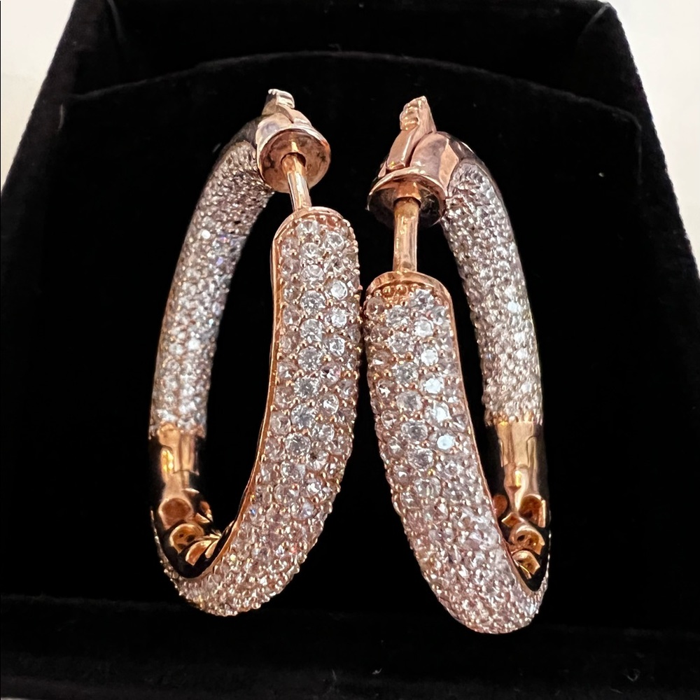 Rose gold color hoop earrings with in and out CZ